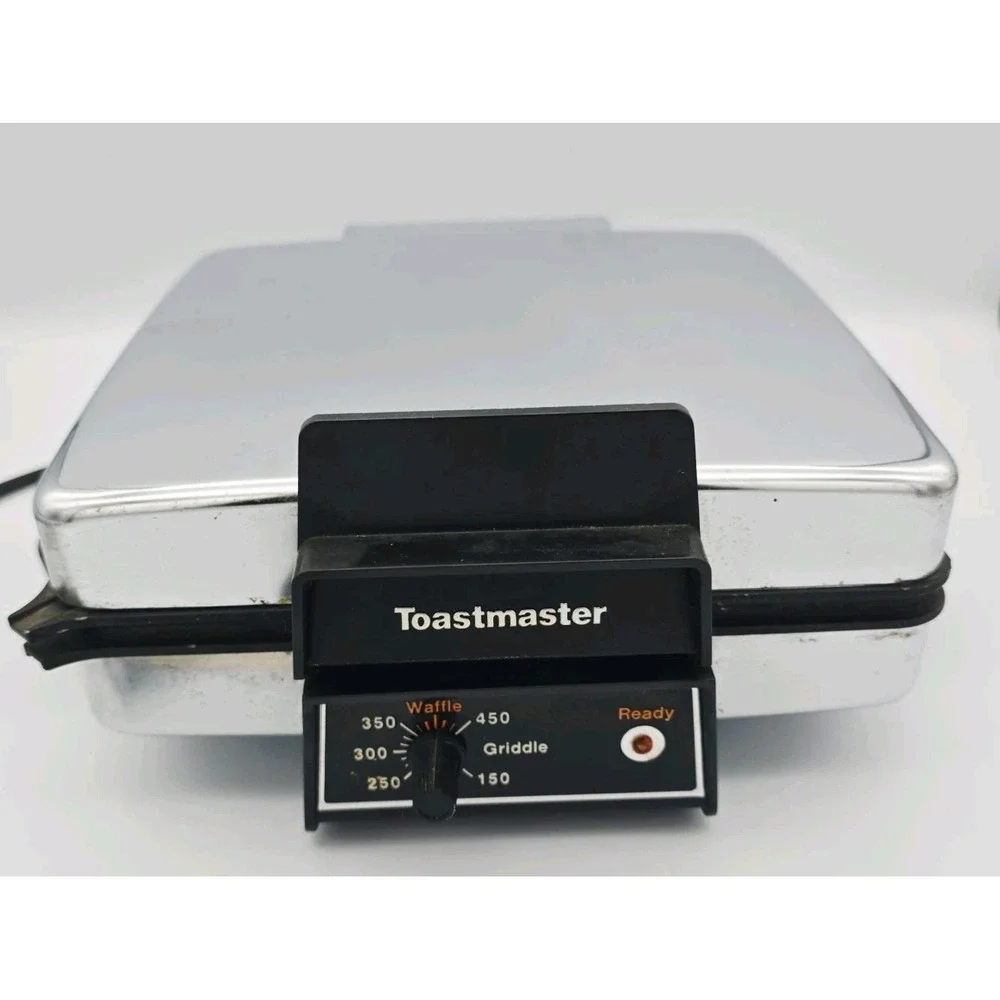 Vtg MCM Toastmaster 270B‎ Chrome Waffle Iron Double Griddle Non-Stick Tested!